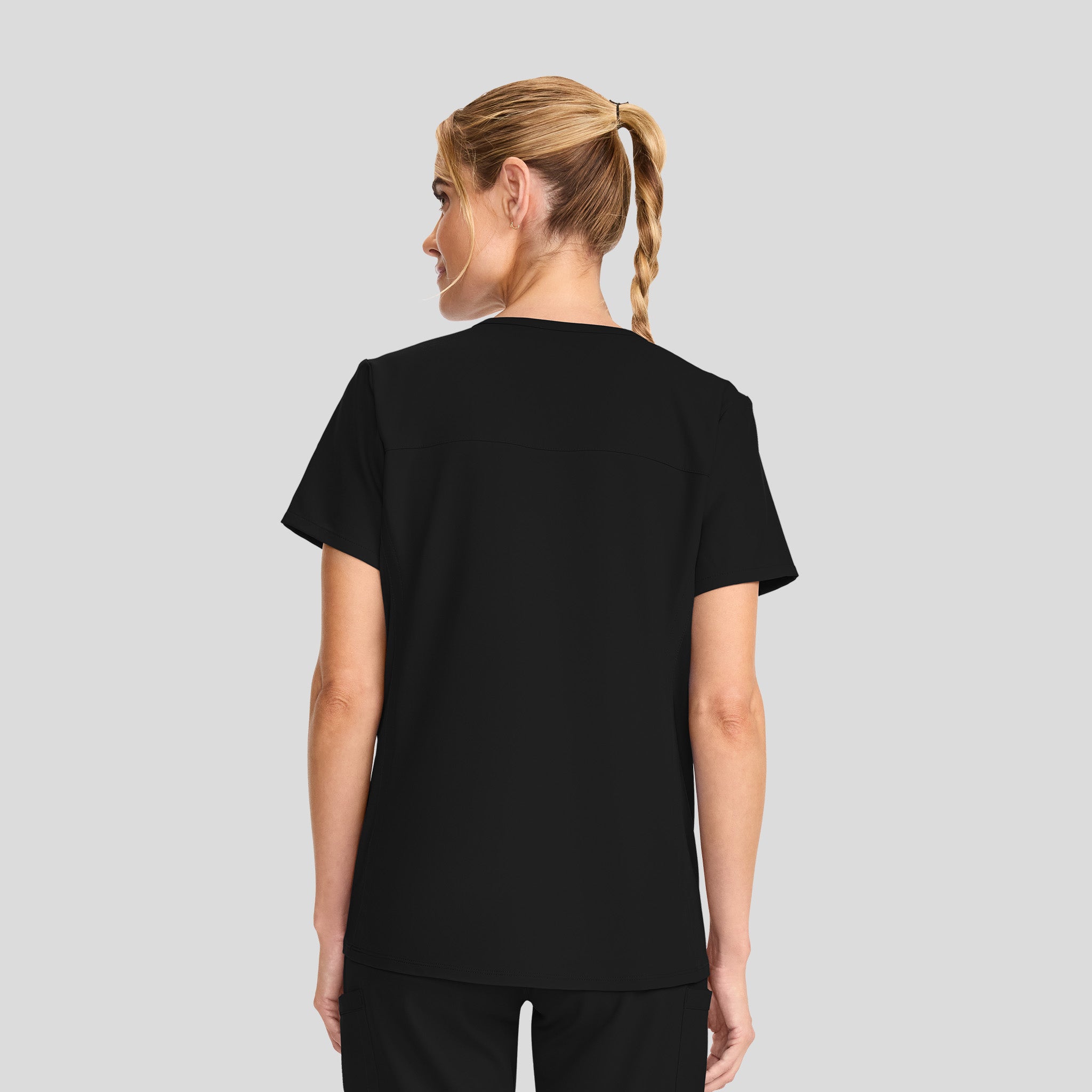 Maternity 2-Pocket Mock Wrap Scrub Top | Black