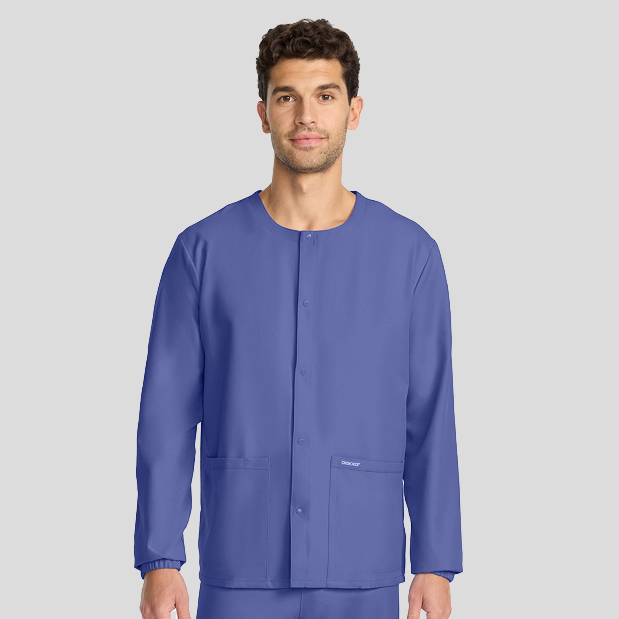 Unisex Snap-Front Crew Neck Scrub Jacket | Ciel