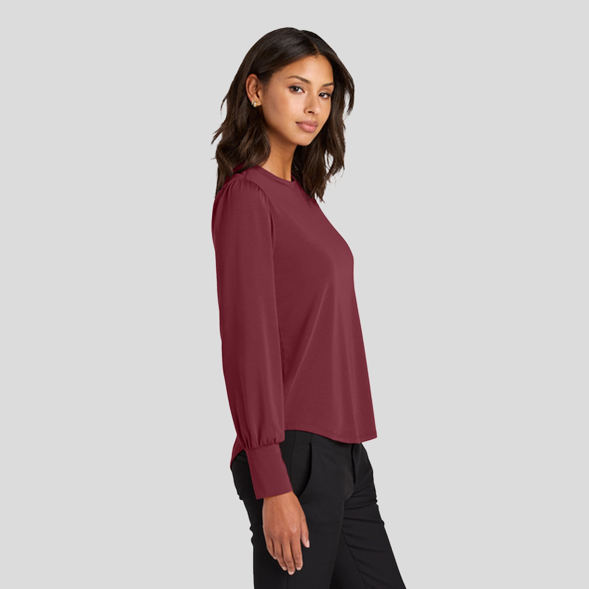 Womenβs Stretch Jersey Long Sleeve Blouson Top | Rosewood