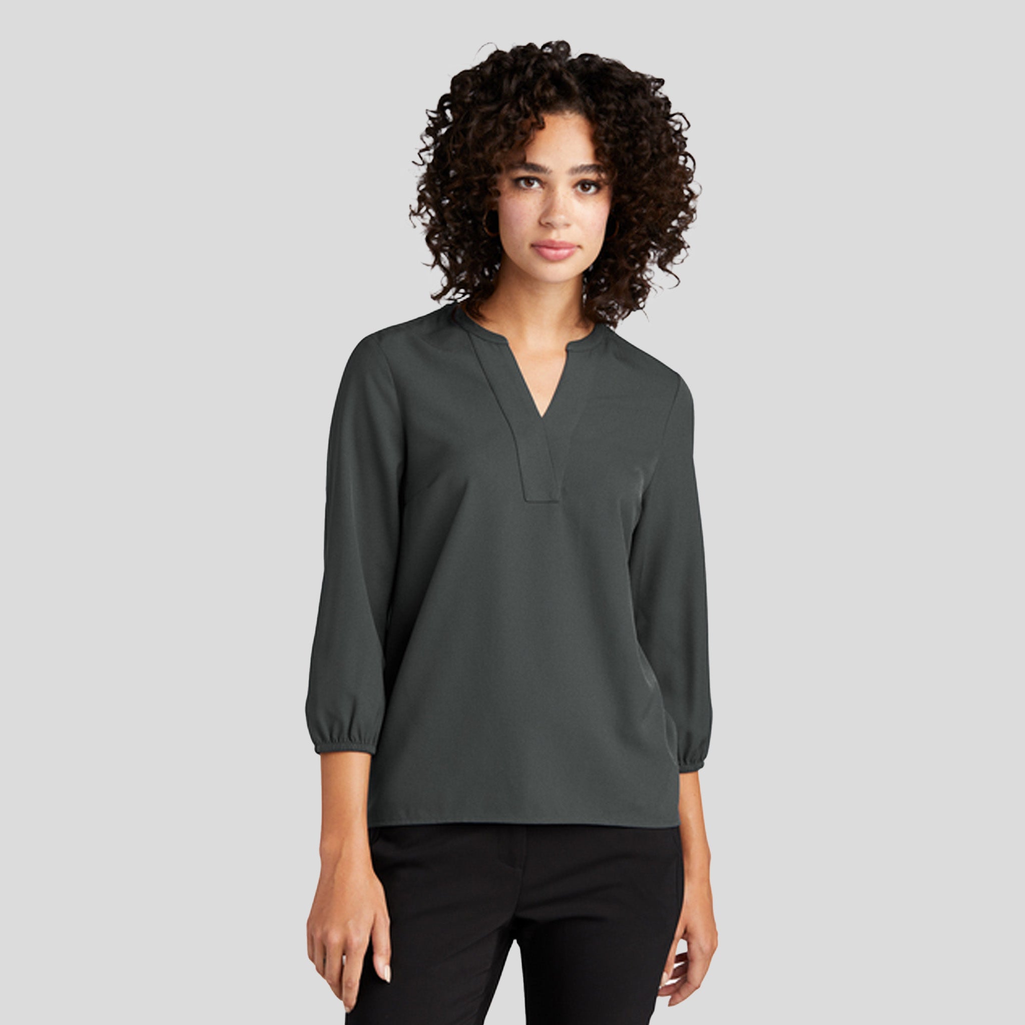Women's Stretch Crepe 3/4-Sleeve Blouse | Anchor Grey