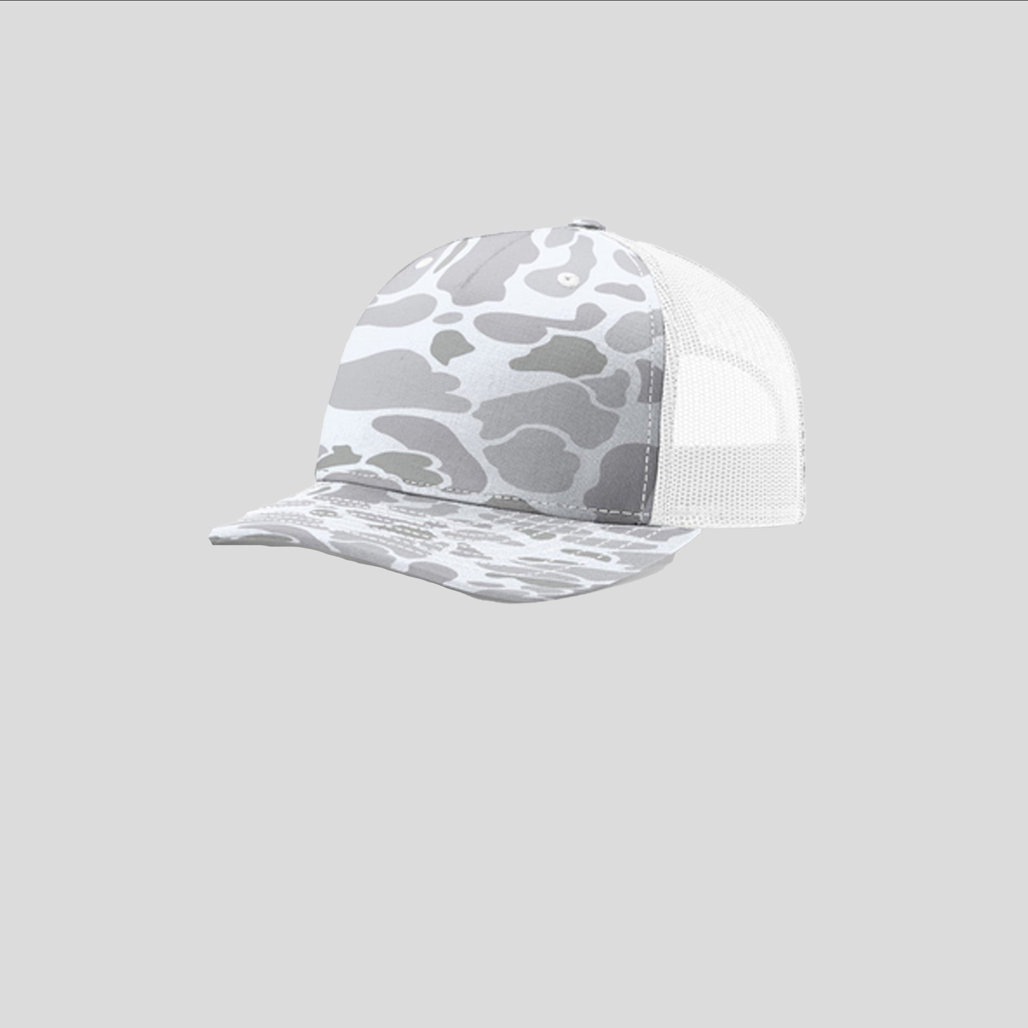 Printed Five-Panel Trucker Hat | Blizzard Duck Camo/White