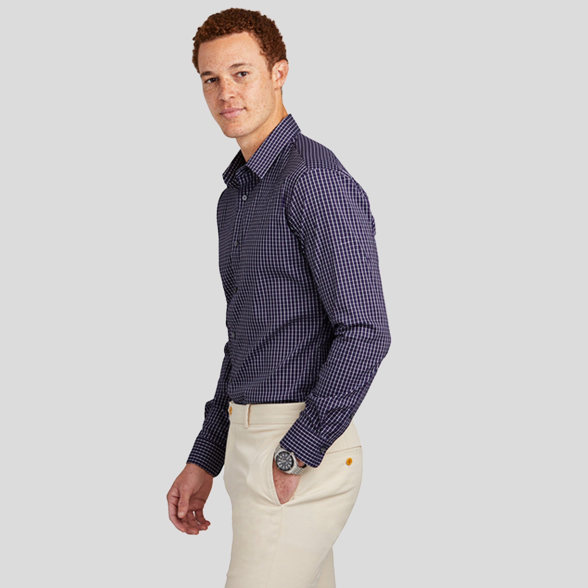 Tech Stretch Patterned Shirt | Navy Blazer Multi Check