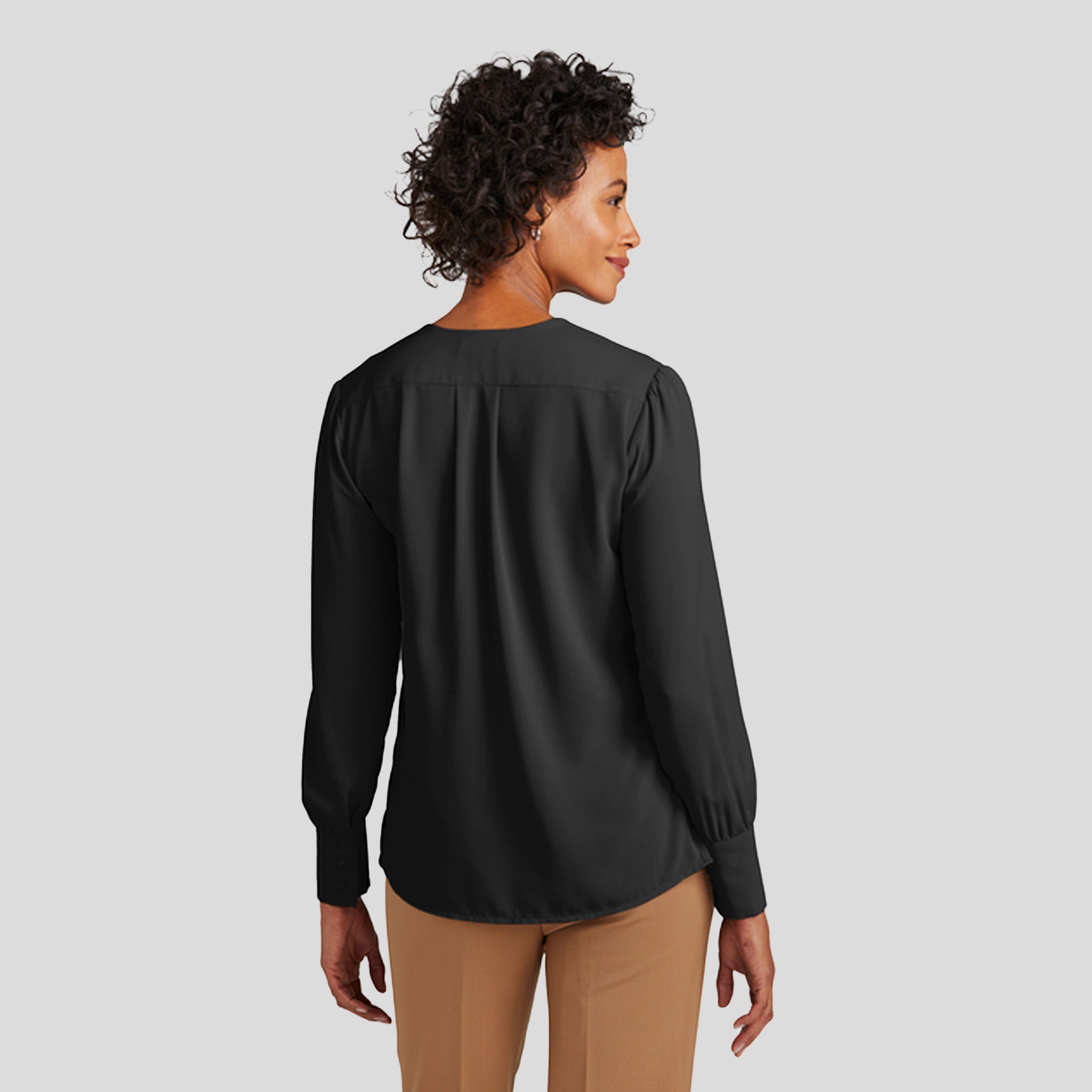 Womenβs Open-Neck Satin Blouse | Deep Black