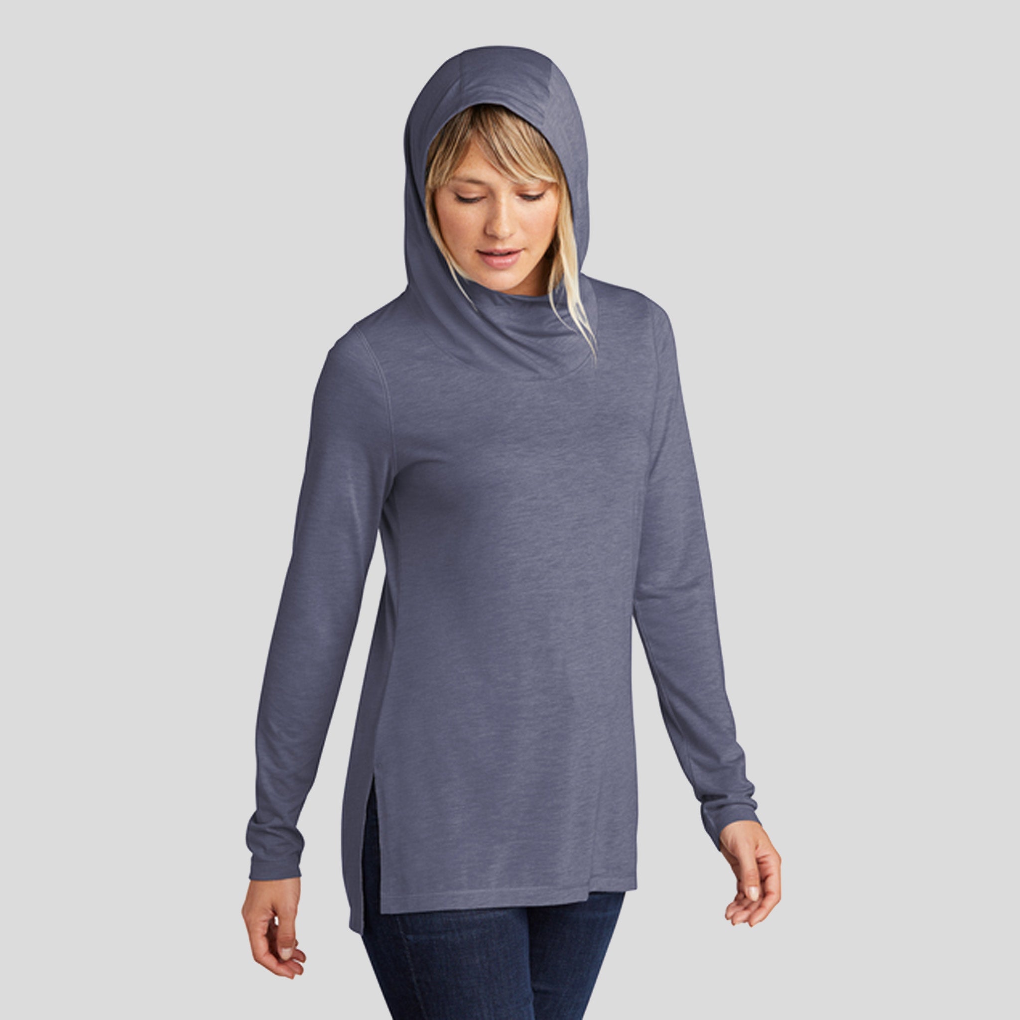 Women's PosiChargeยฎ Tri-Blend Wicking Long Sleeve Hoodie | True Navy Heather