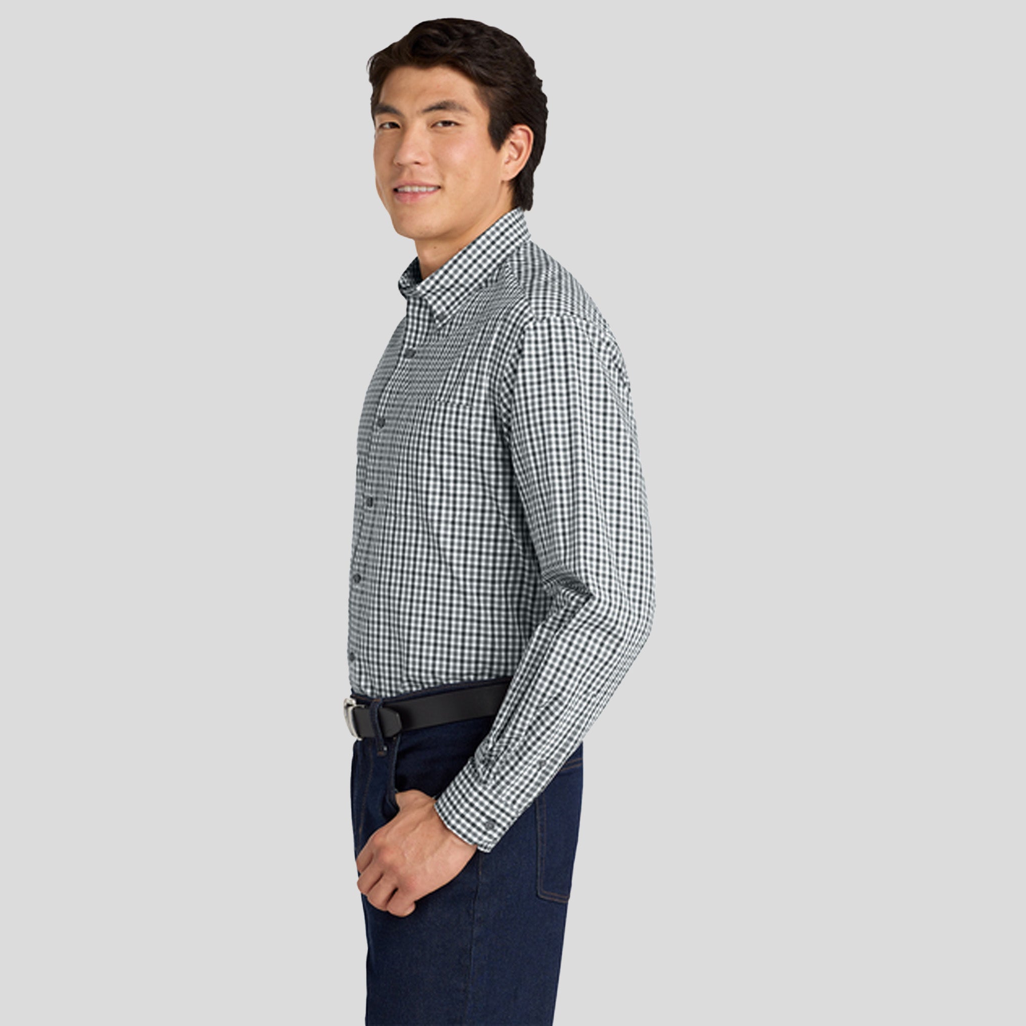 Long Sleeve Gingham Easy Care Shirt | Black/Charcoal