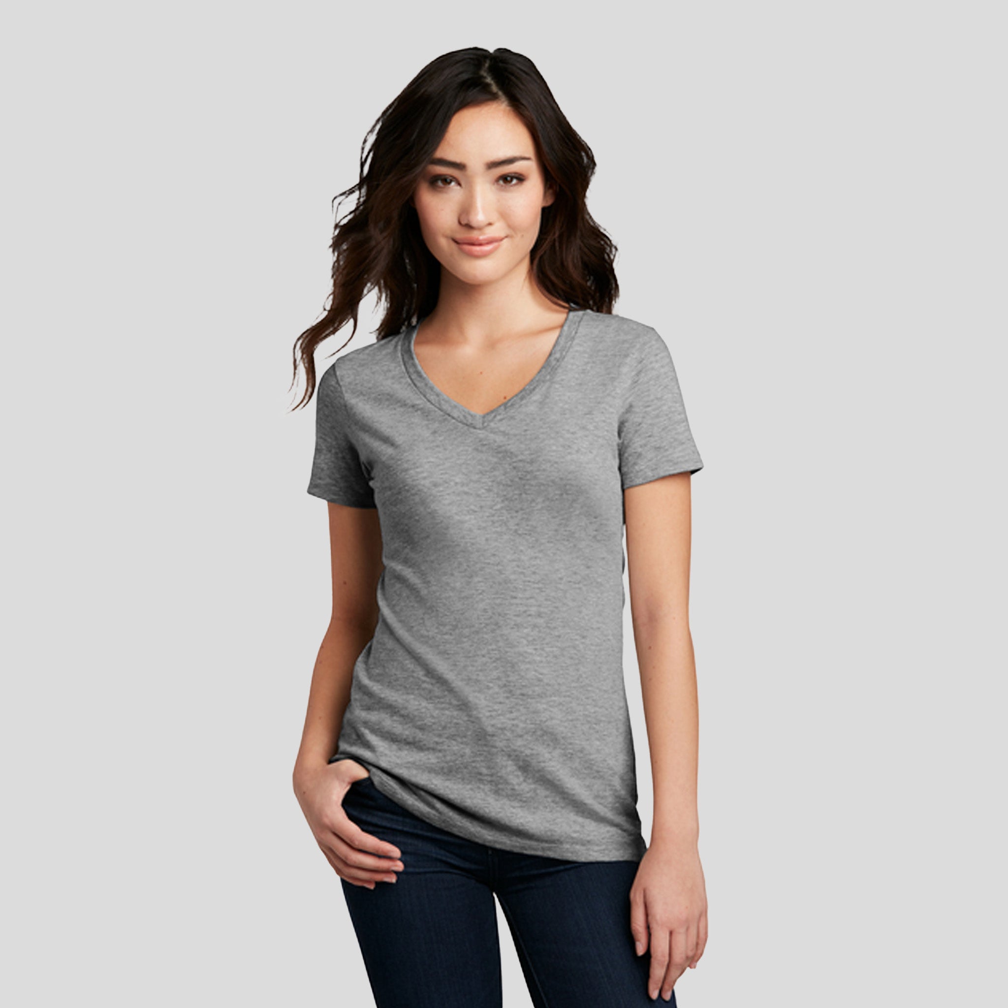 Womenโs Perfect Blendยฎ CVC V-Neck Tee | Grey Frost