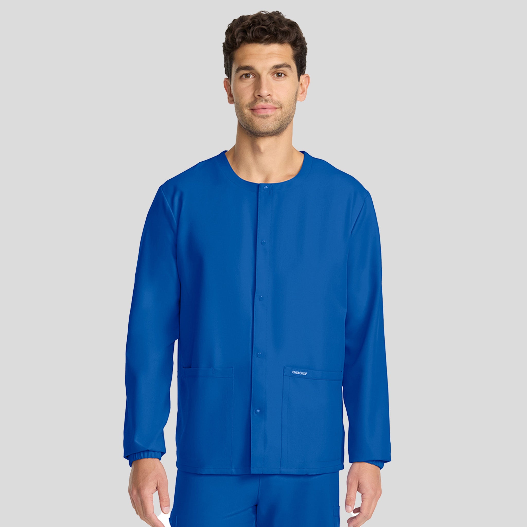 Unisex Snap-Front Crew Neck Scrub Jacket | Royal
