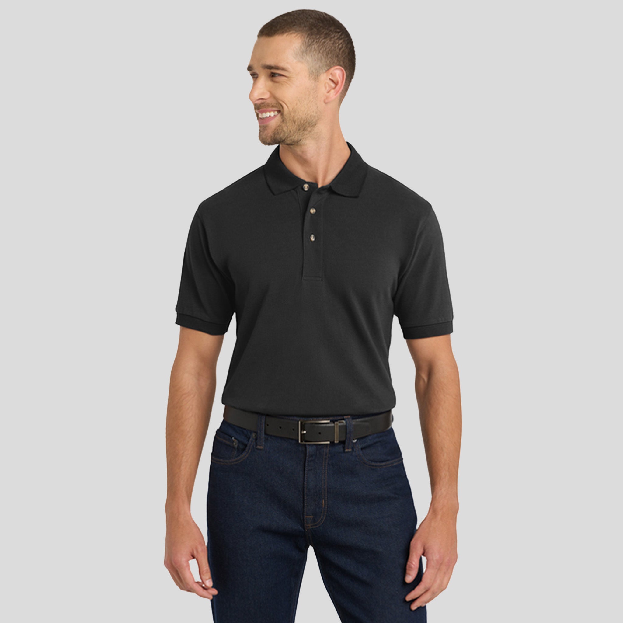 Heavyweight Cotton Pique Polo | Black