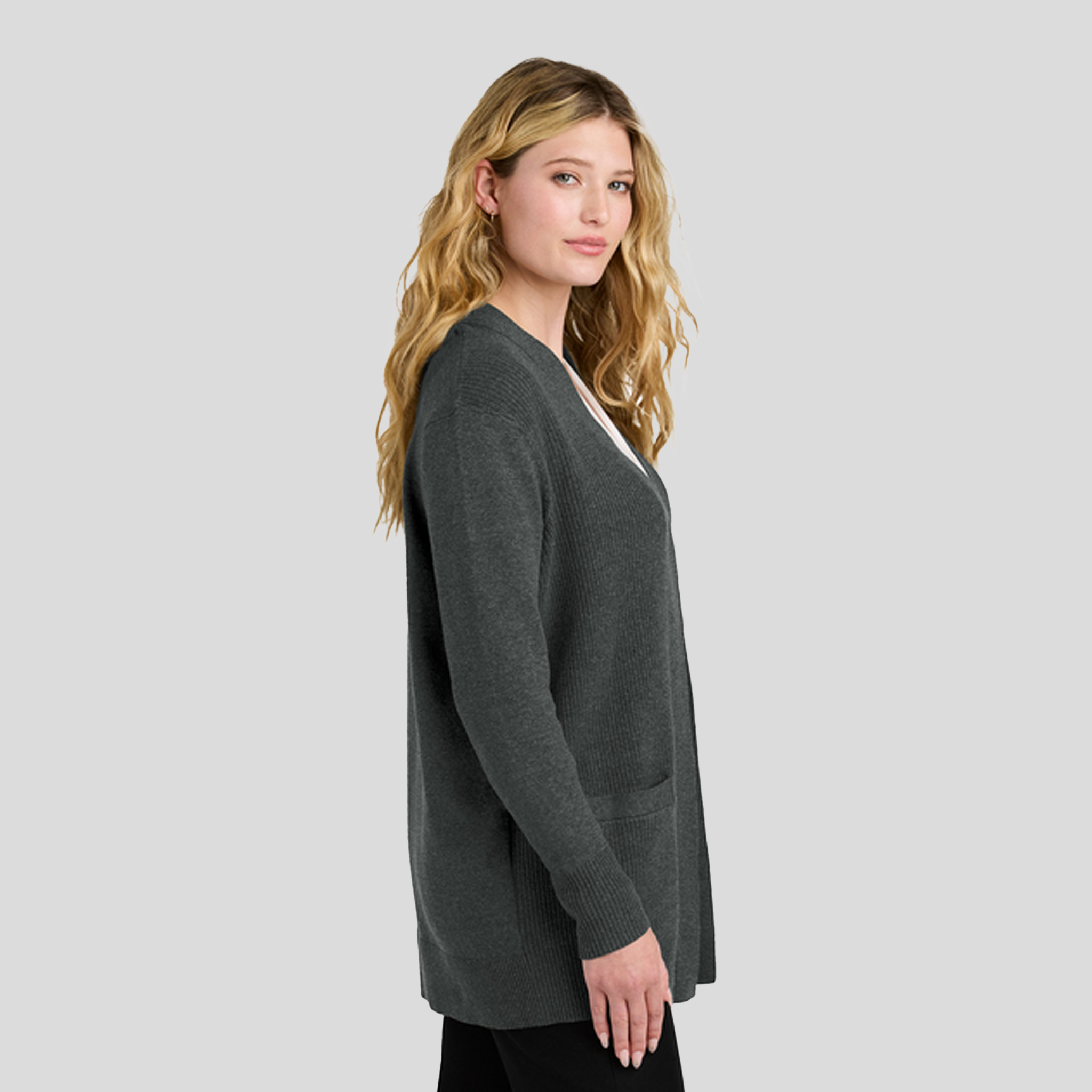 Women’s Easy Care Open-Front Cardigan Sweater | Charcoal Heather