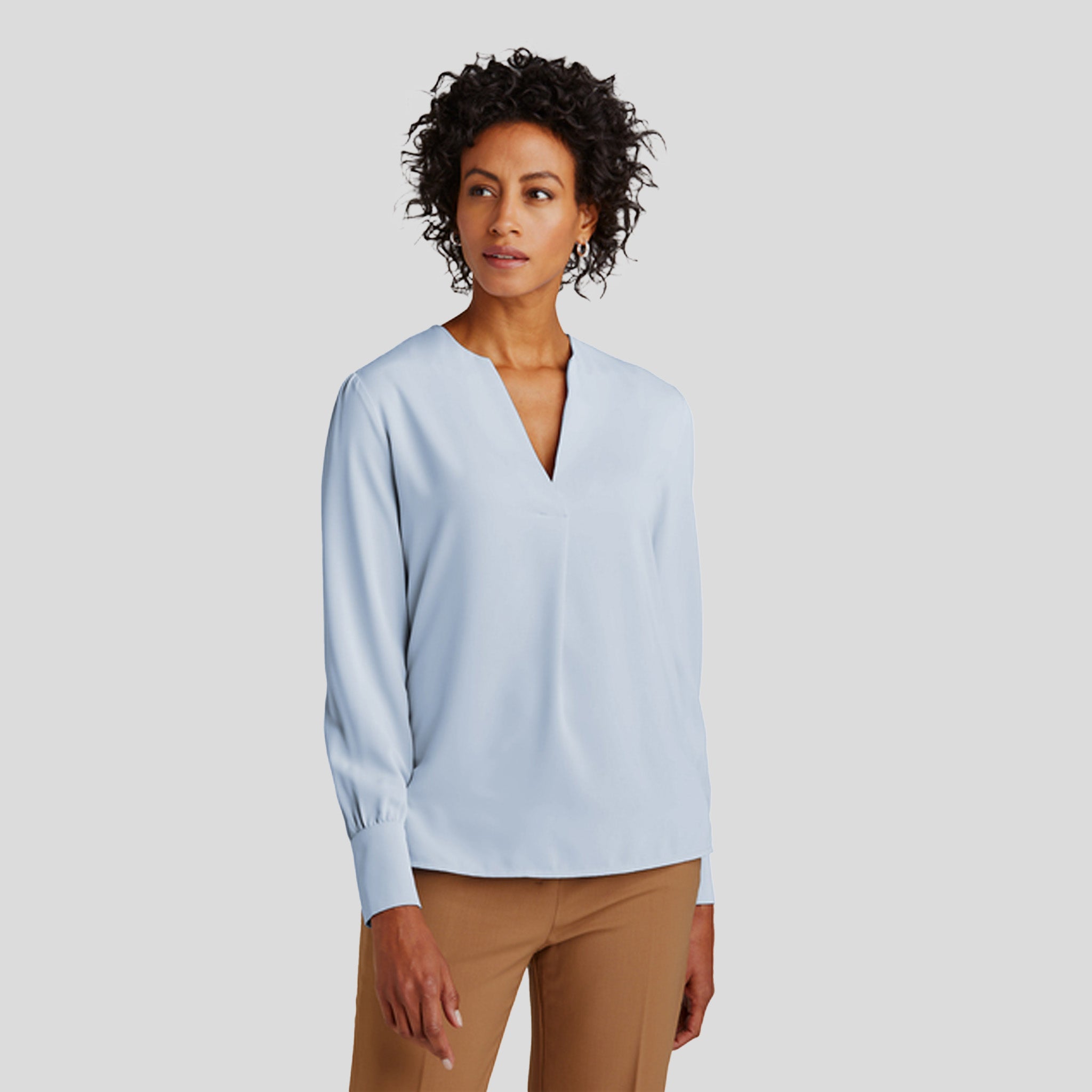 Women’s Open-Neck Satin Blouse | Heritage Blue