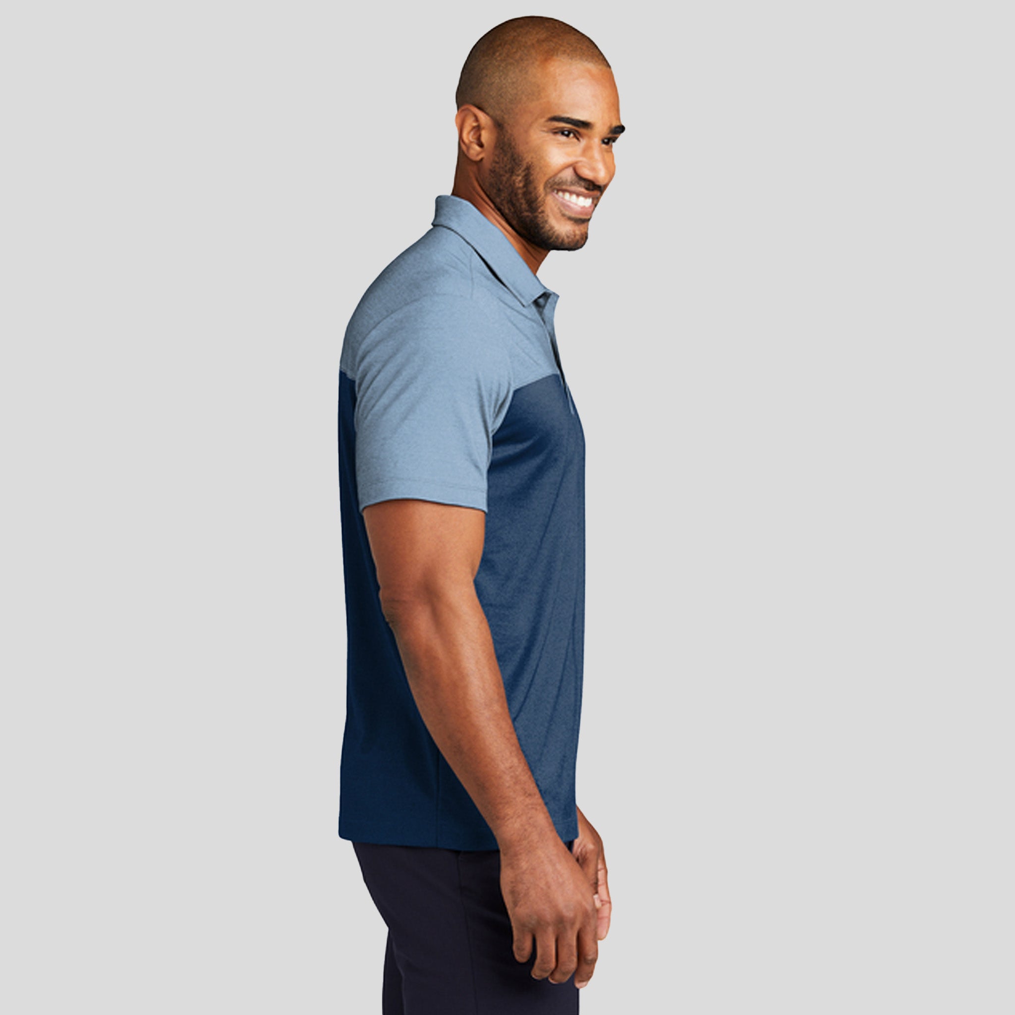 Fine Pique Blend Blocked Polo | Aegean Blue/Aegean Blue Heather