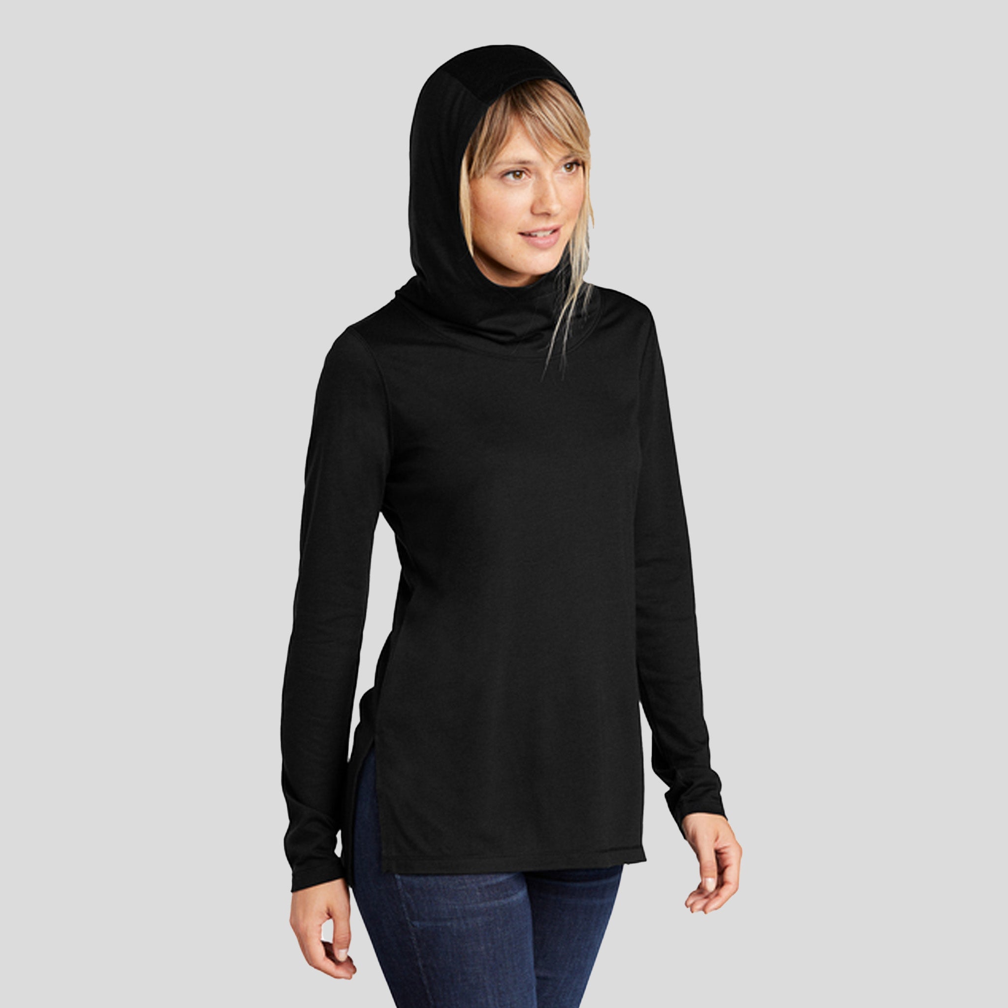 Women's PosiCharge® Tri-Blend Wicking Long Sleeve Hoodie | Black Triad Solid