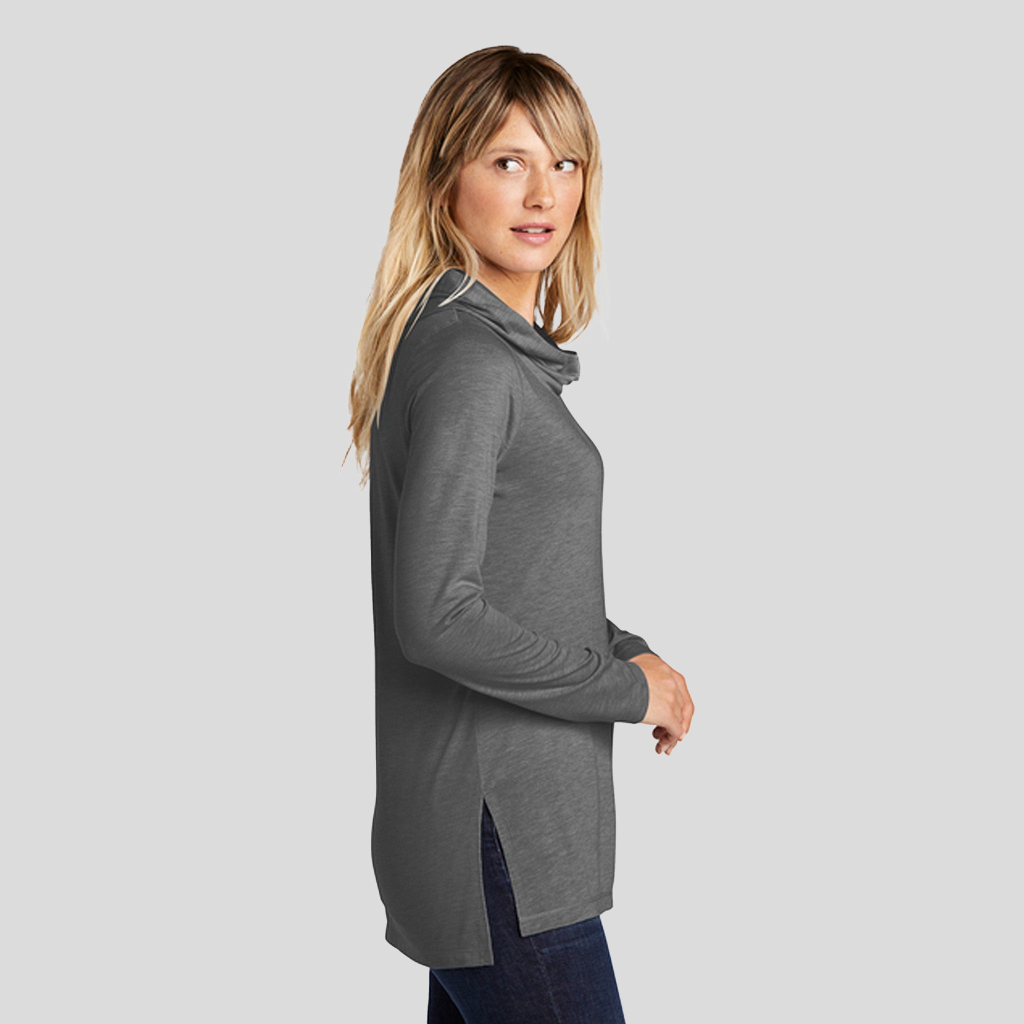 Women's PosiCharge® Tri-Blend Wicking Long Sleeve Hoodie | Dark Grey Heather