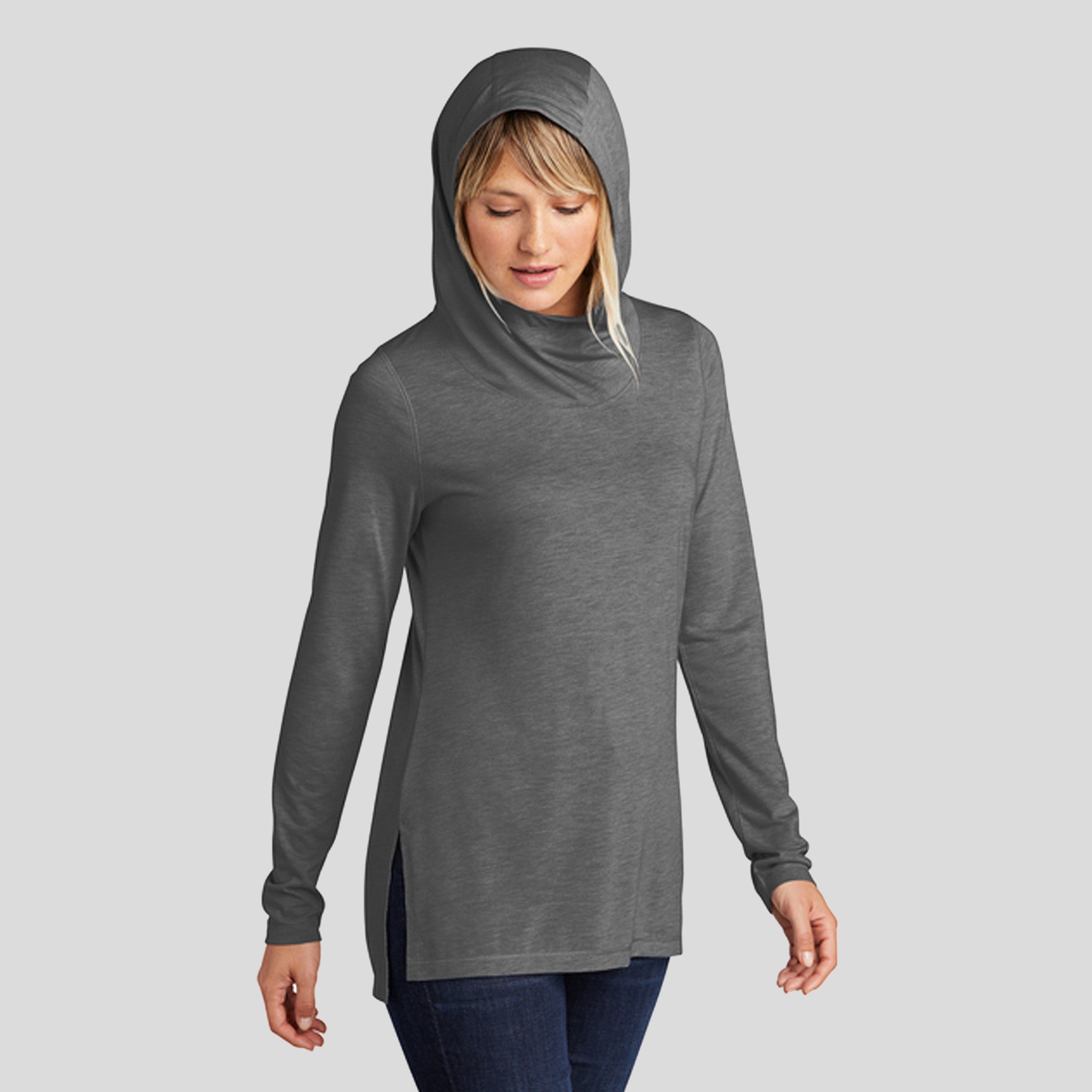 Women's PosiCharge® Tri-Blend Wicking Long Sleeve Hoodie | Dark Grey Heather