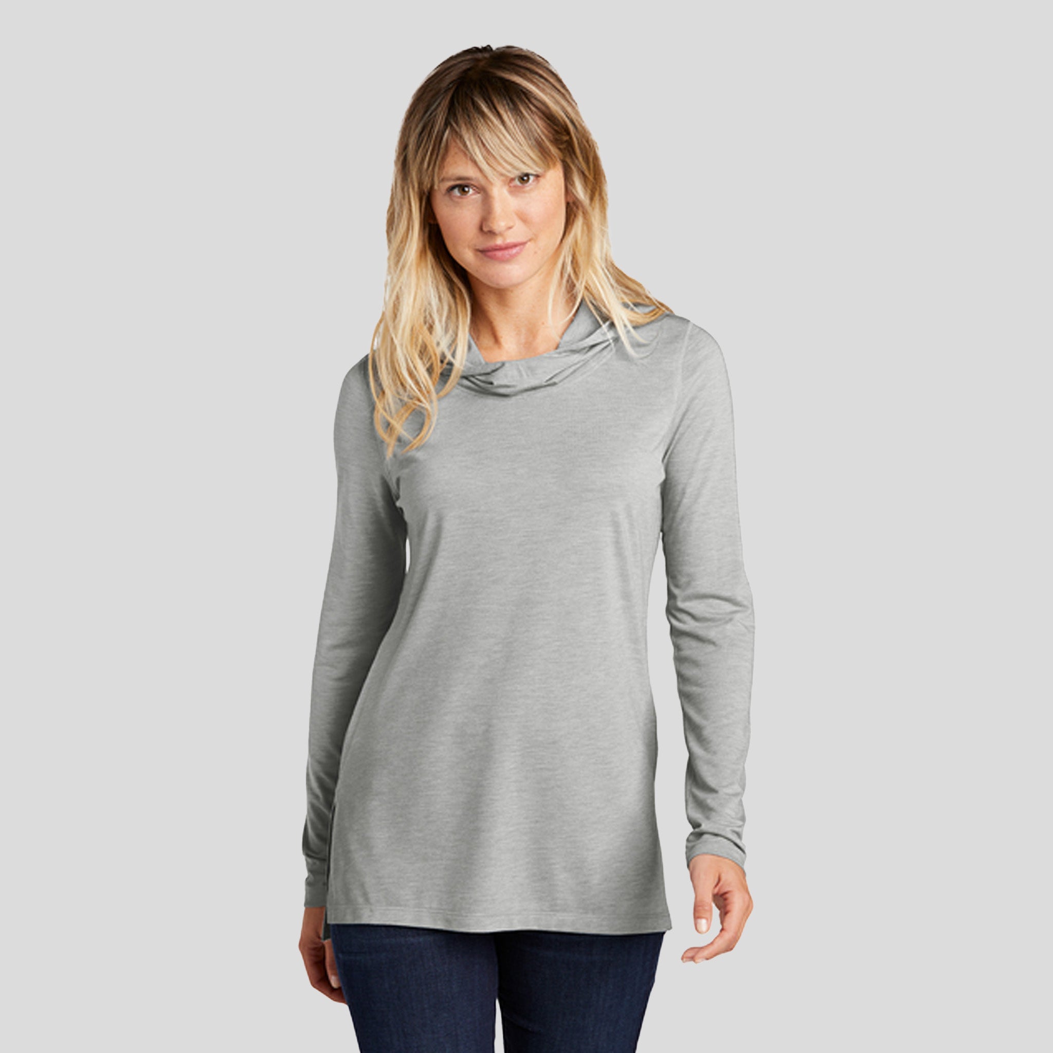 Women's PosiCharge® Tri-Blend Wicking Long Sleeve Hoodie | Light Grey Heather