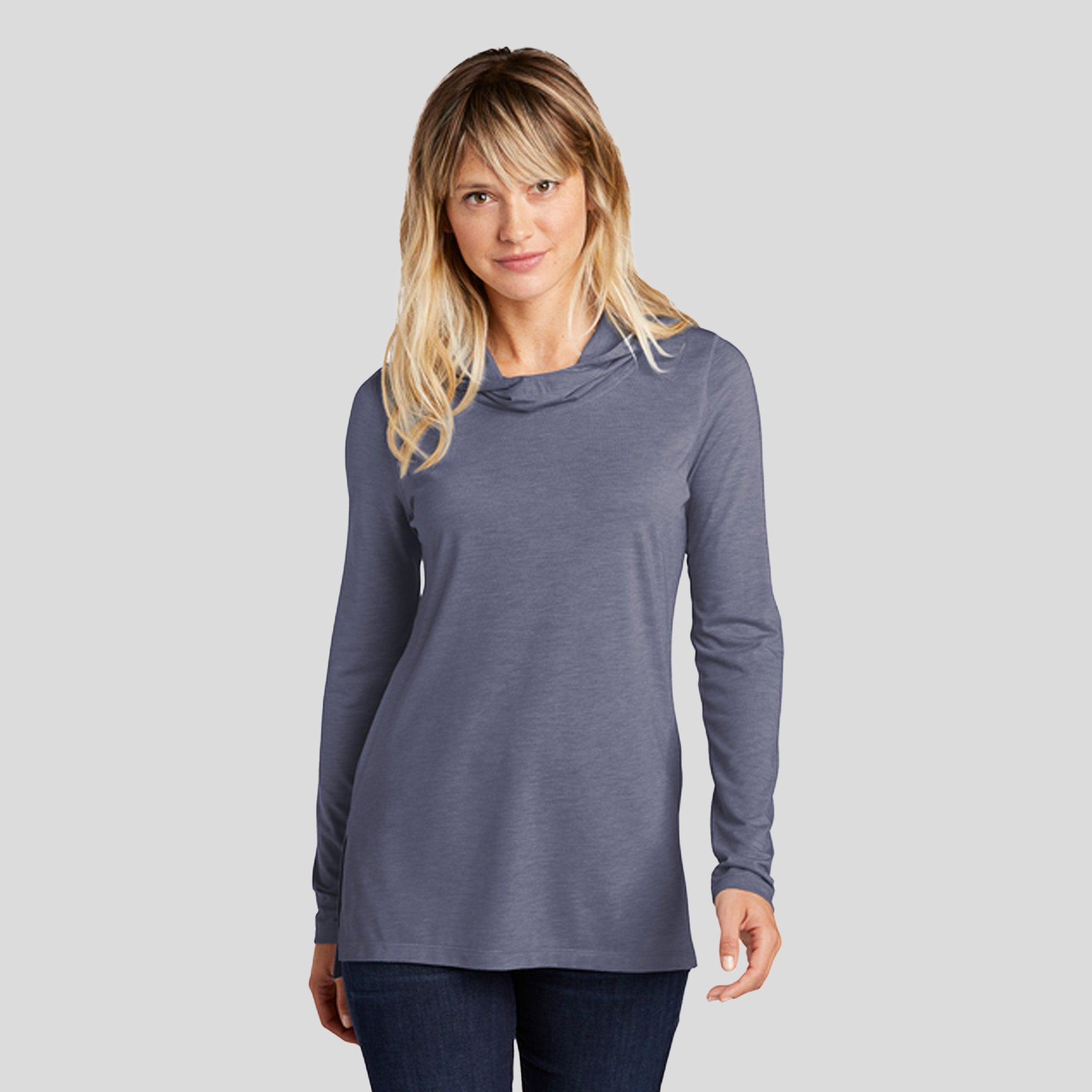 Women's PosiCharge® Tri-Blend Wicking Long Sleeve Hoodie | True Navy Heather