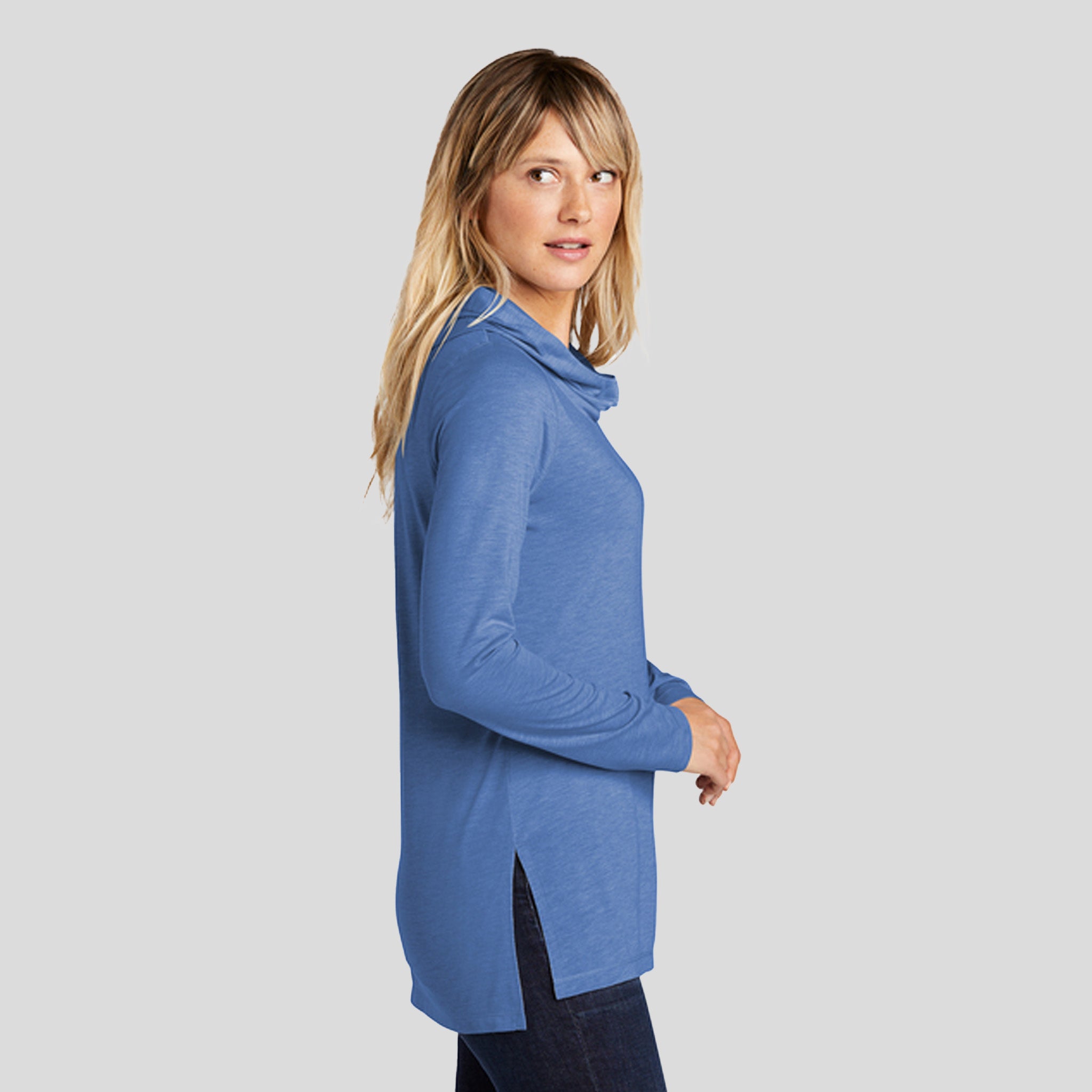Women's PosiCharge® Tri-Blend Wicking Long Sleeve Hoodie | True Royal Heather