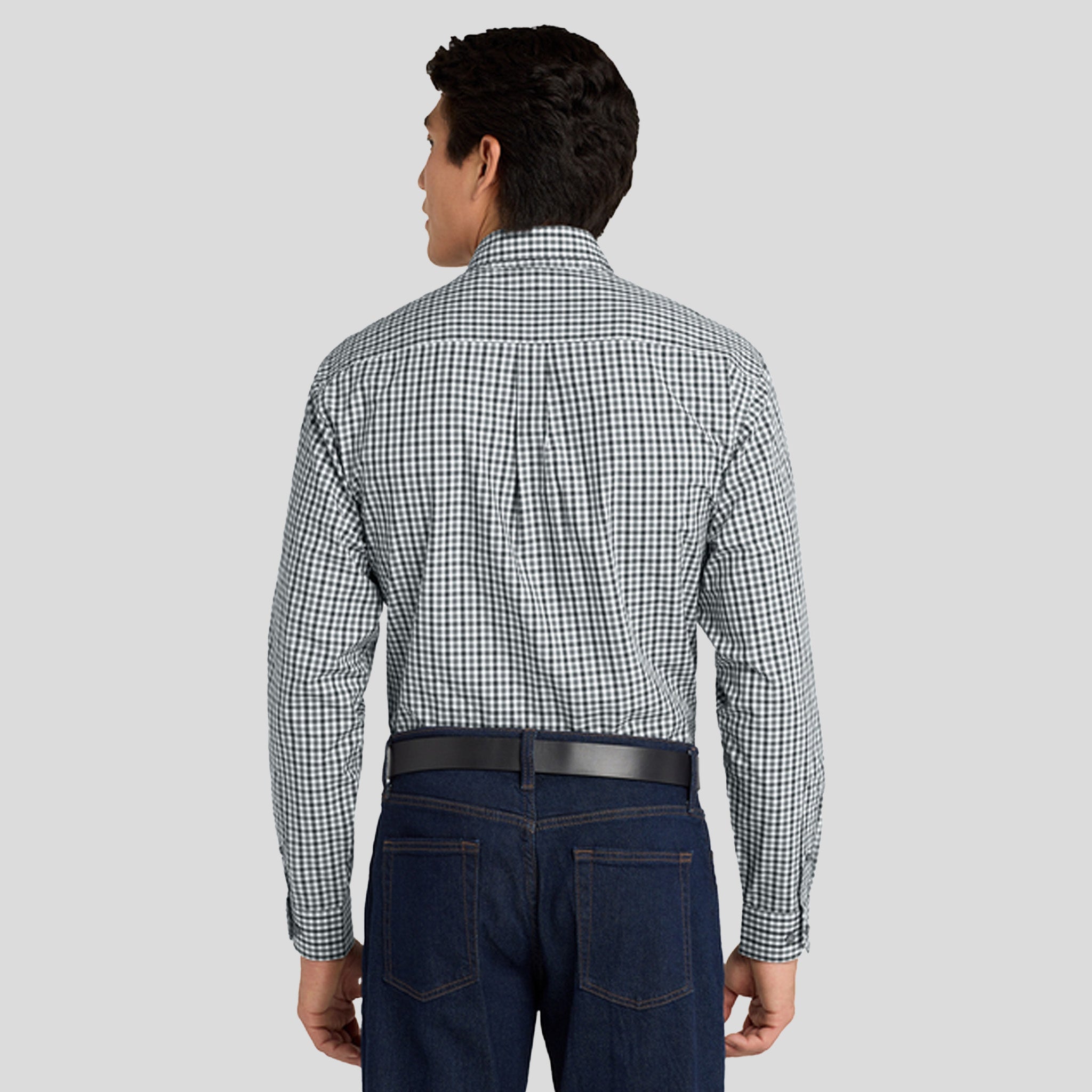 Long Sleeve Gingham Easy Care Shirt | Black/Charcoal